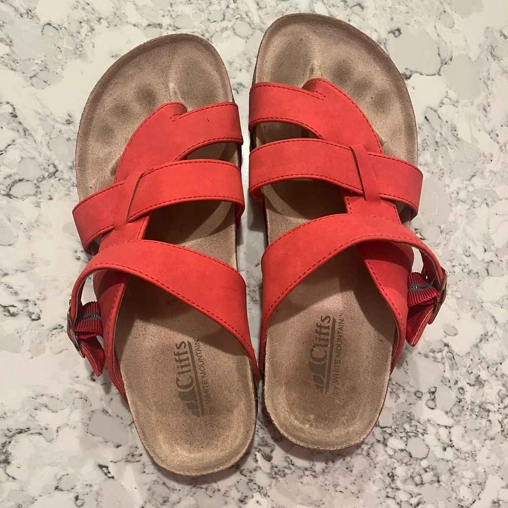 Vibrant Red Women’s Birks Style Sandals - Picture 2 of 3